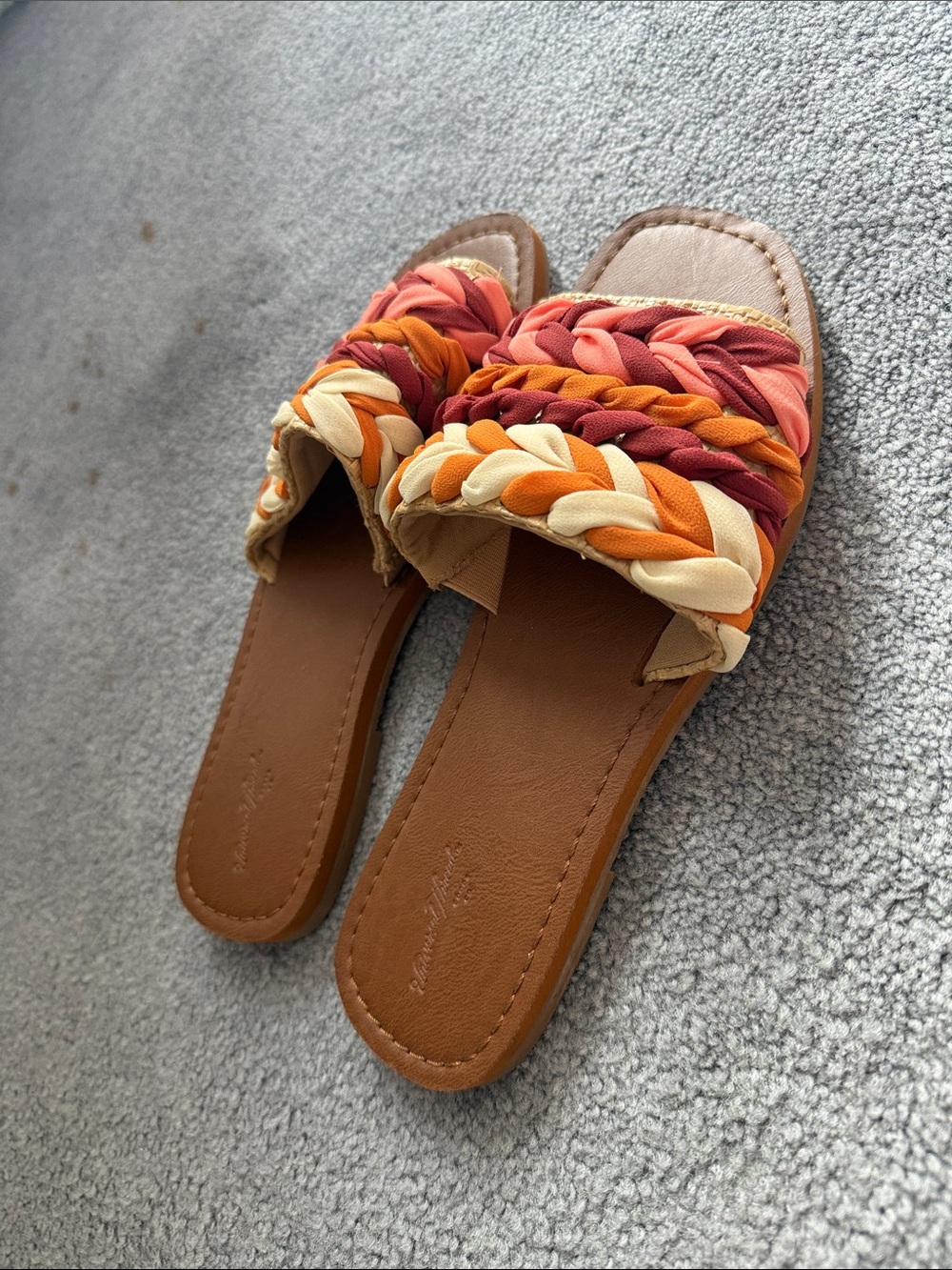 Braided Multi-Tone Slide Mules in Coral & Cream